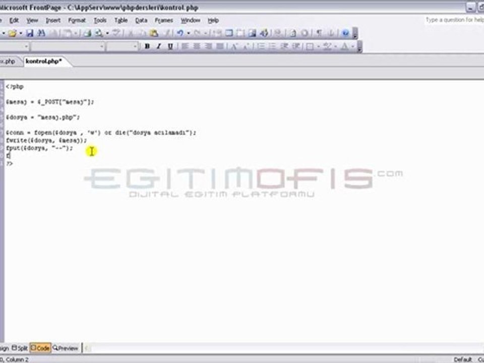 Php Ders 35 - Bir Dosyaya Bağlanmak ve İçine Veri Yazdırmak