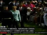 Obama y Merkel  abordan crisis económica y conflicto Libio