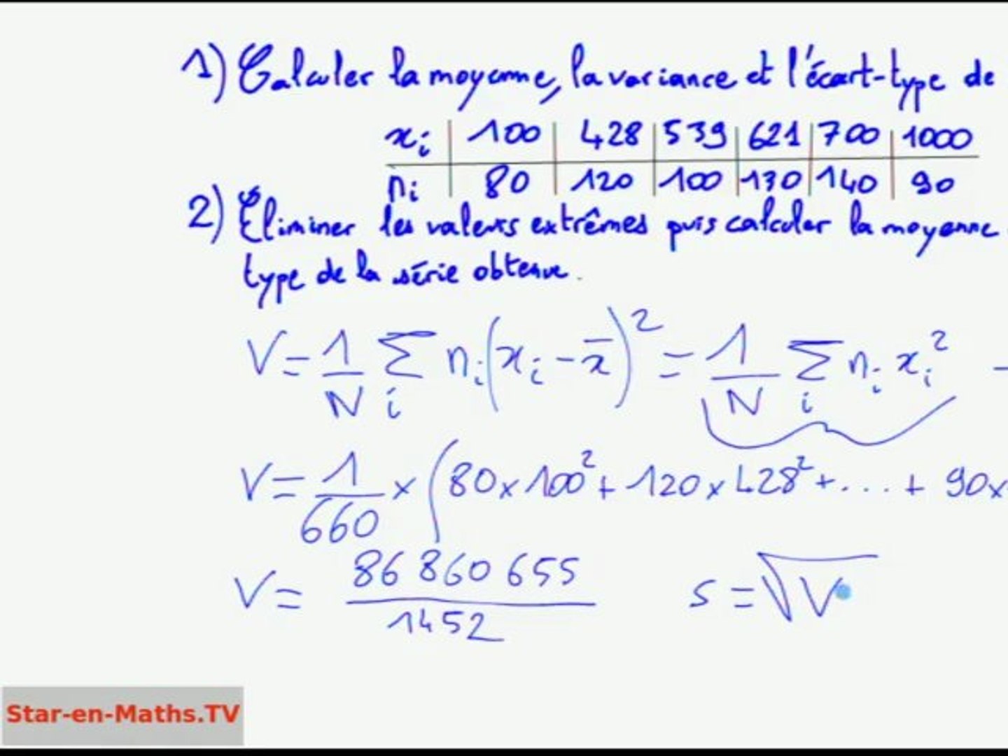 1ère S Moyenne, variance, écart type série statistique - Vidéo Dailymotion