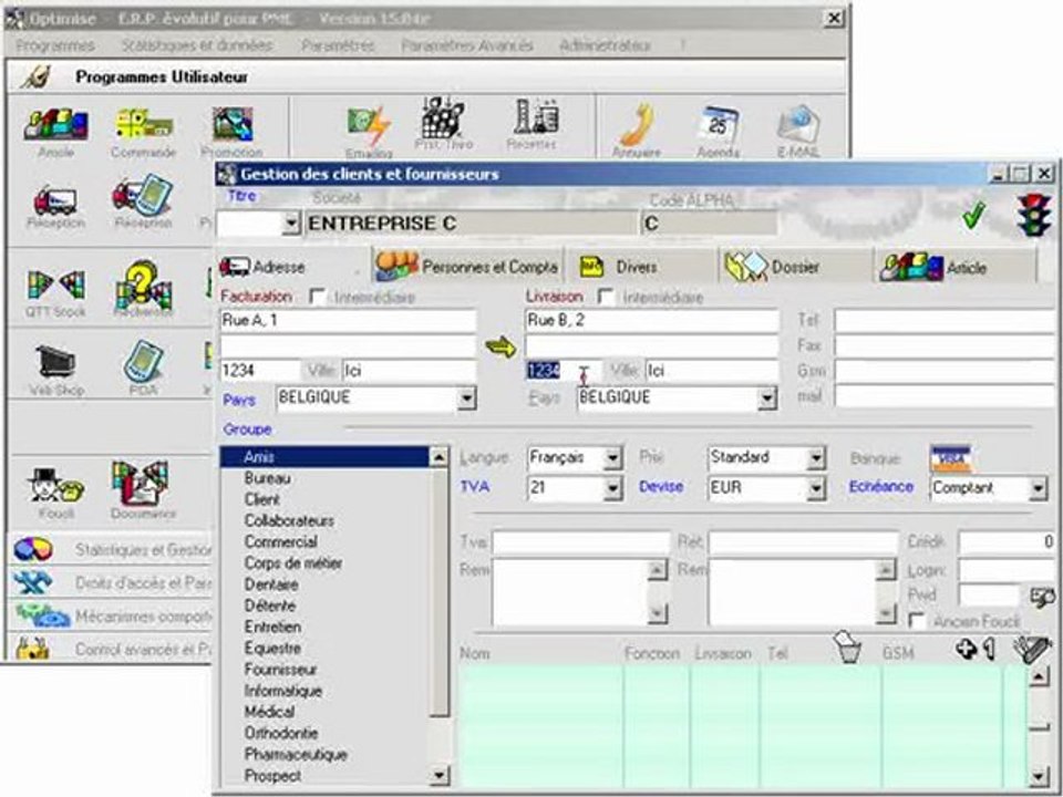 Destinataire: Editer Optimizze - ERP - V12