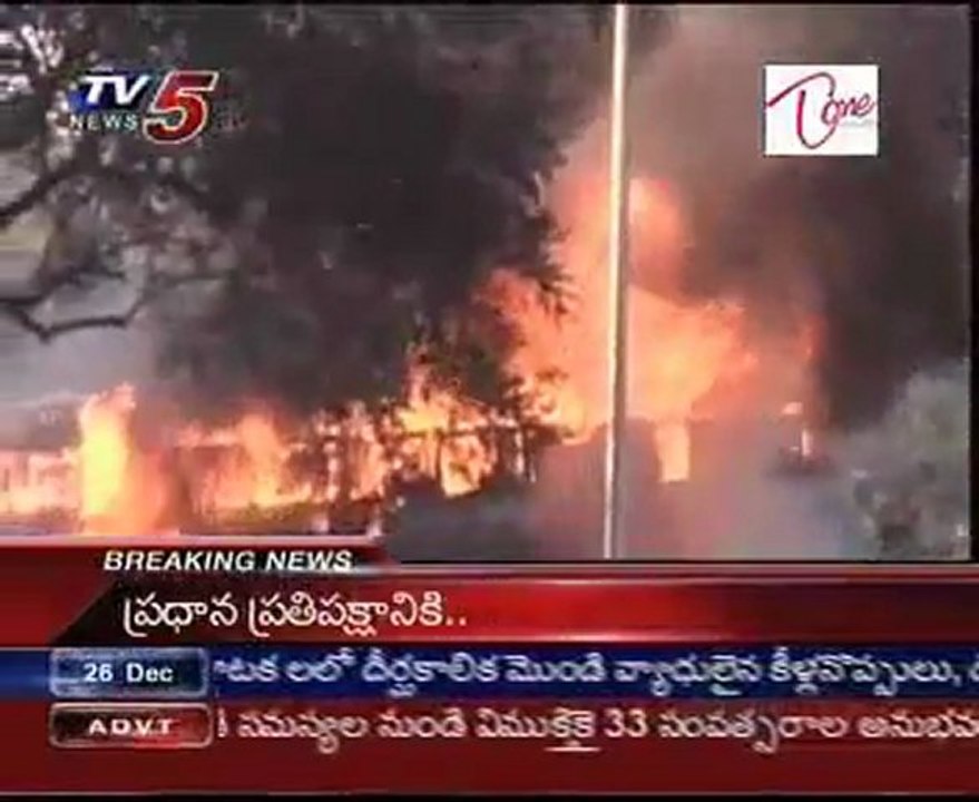 Bus gutted after collision with motorcycle