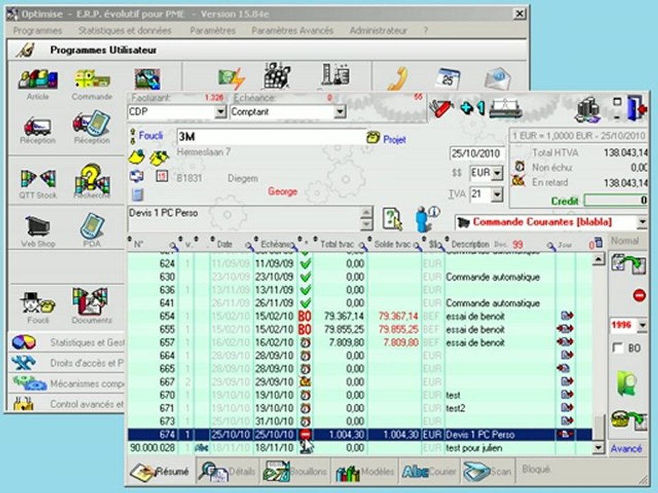 Documents: Créer - Bloquer document - Optimizze - ERP - V12
