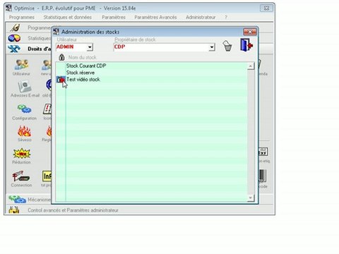 Stocks: Accès Optimizze - ERP - V12
