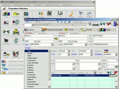 Destinataires: Créer une personne de contact Optimizze - ERP - V12