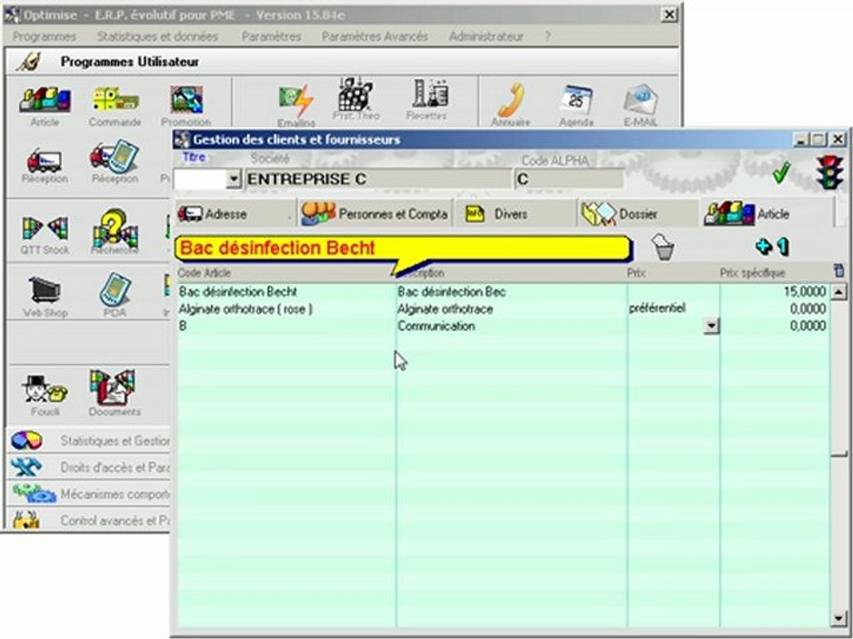 Destinataires: Ajouter un article Optimizze - ERP - V12