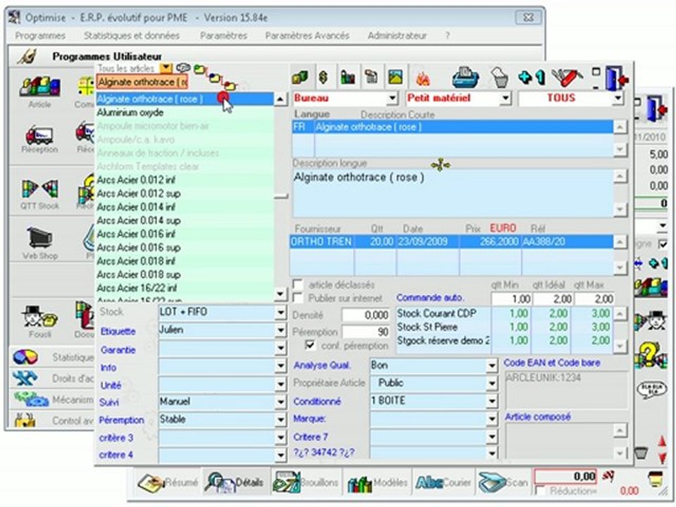 Documents: Encoder par fiche signalétique de l'article (module avancé) Optimizze - ERP - V12