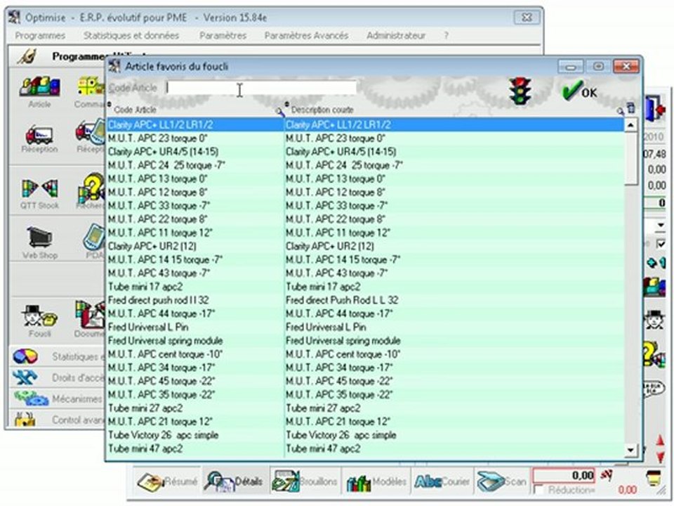 Documents: Encoder par historique des articles déjà commandés (module avancé) Optimizze - ERP - V12
