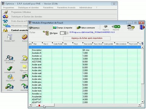 Foucli (fournisseurs/clients): Module d'importation Optimizze - ERP - V12