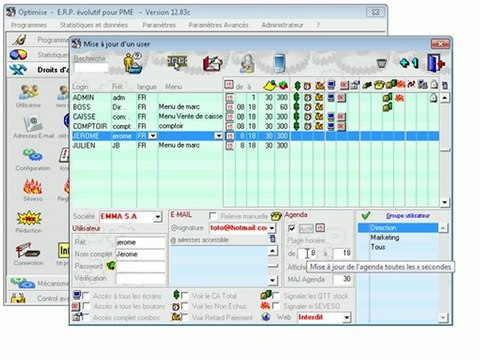 Accès utilisateur: Présentation Optimizze - ERP - V12