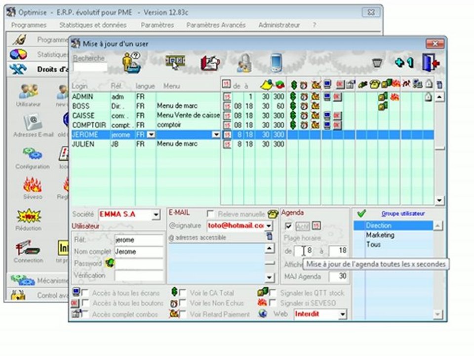 Accès utilisateur: Présentation Optimizze - ERP - V12