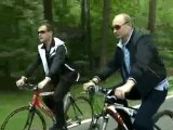 Putin and Medvedev riding a bike