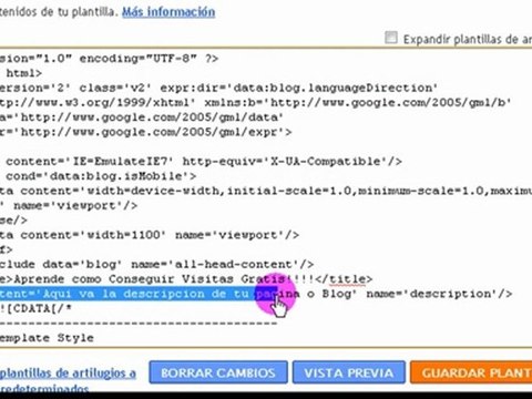 Como Generar Visitas Gratis- Poner Description en Blogger