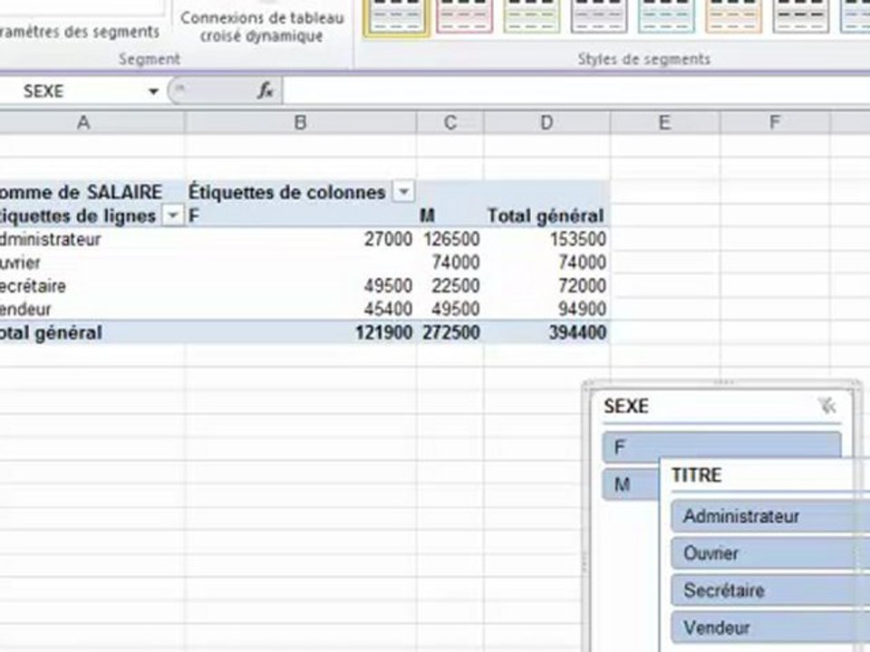 Excel 2010 - Insérer un segment