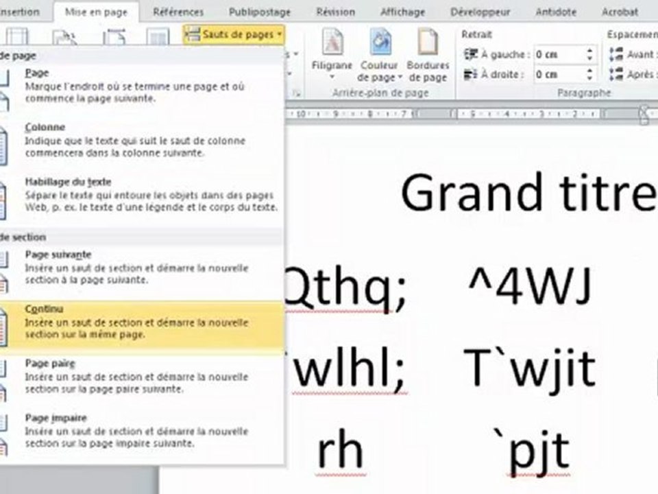 Word 2007/2010 - Insérer numéro de page sur partie du document