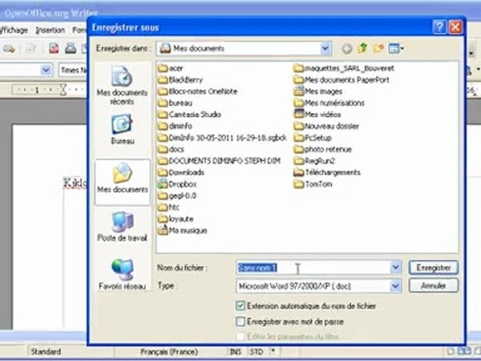 Comment enregistrer un document open office en.doc