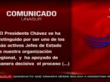 UNASUR manifiesta solidaridad y cariño con Chávez