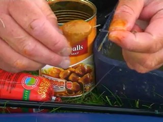 Feeder fishing for commercial carp using meatballs as bait