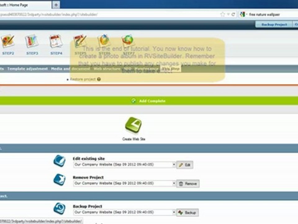 creating a photo album in rvsitebuilder