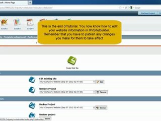 Editing  your website information in rvsitebuilder