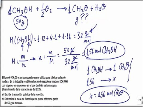 Quimica 1º bachillerato reacciones quimicas ejercicio 11