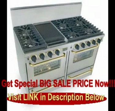 BEST PRICE 48 Pro-Style Natural Gas Range with 6 Sealed Ultra High-Low Burners 2.92 cu. ft. Convection Ovens Manual Clean and Double Sided Grill/Griddle Stainless Steel with Brass