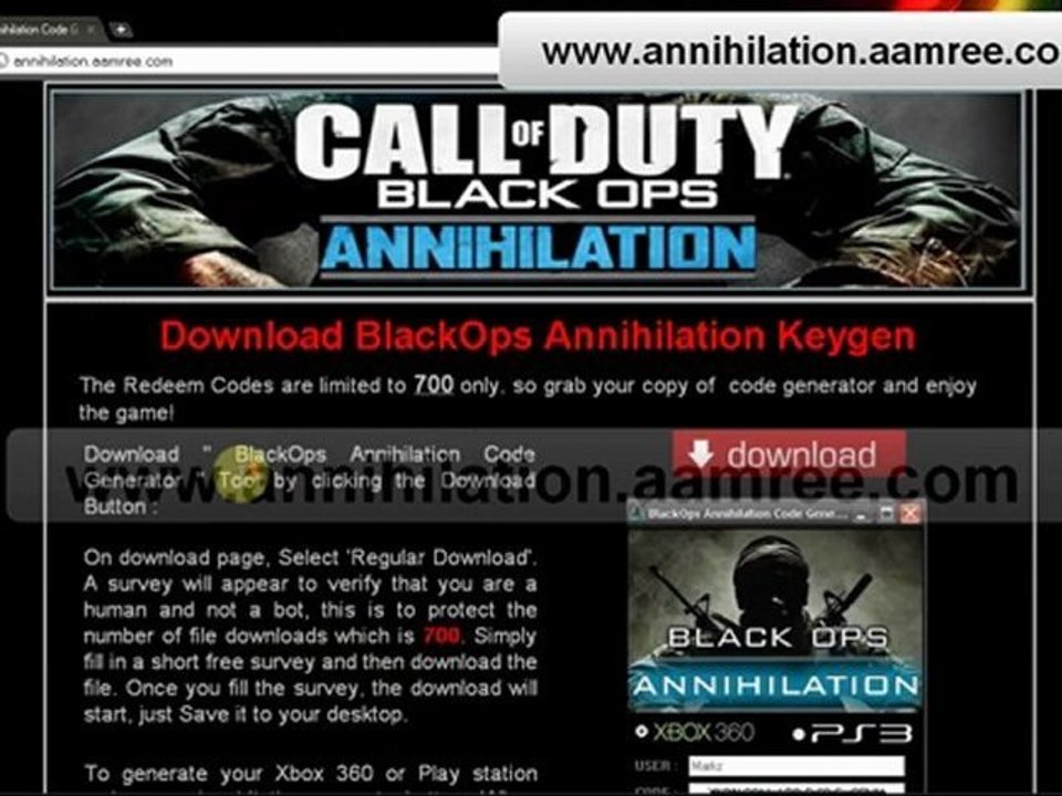 Black Ops Annihilation Redeem Keys For ps3 | Xbox360