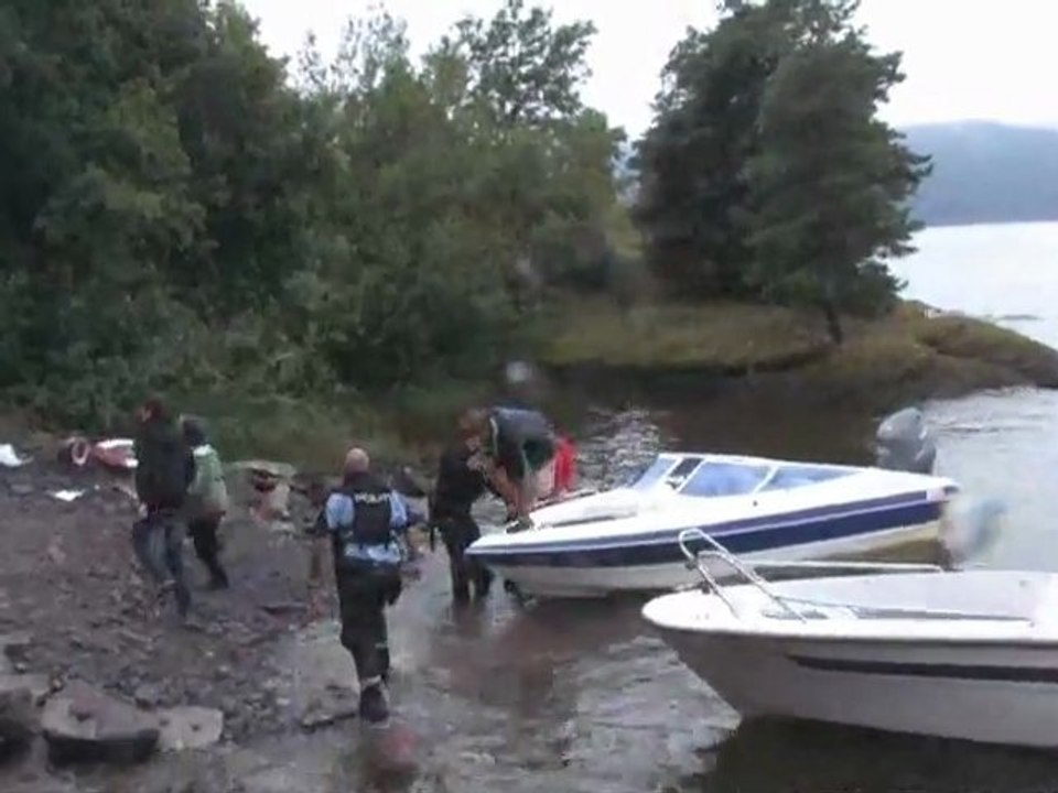 Notfalldienste über die Szene in Utøya, Norwegen nach der Aufnahme