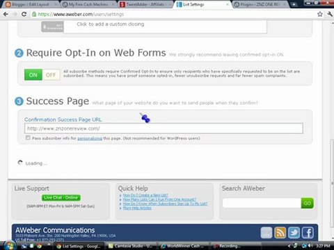 Aweber Video on creating follow ups for ZNZ-ONE and Free Cash Machine Set-UP / Daily Income Career Network