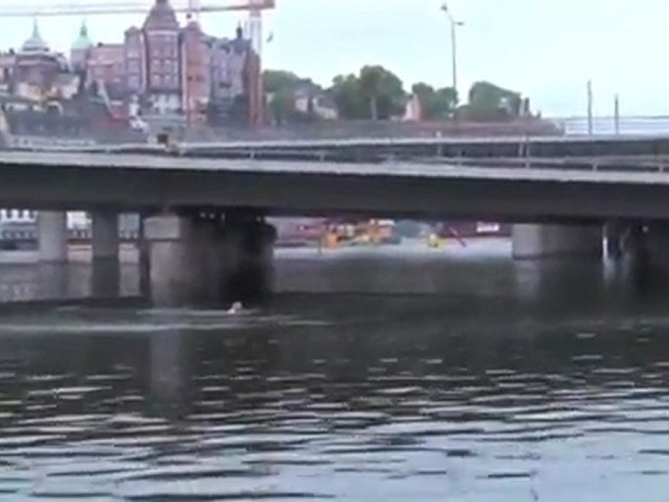 saut d'un  train dans l'eau