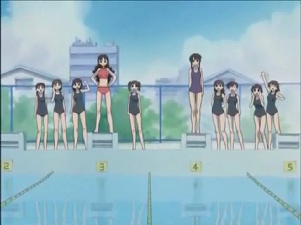 Azumanga Daioh - Yukari swims....then cramps... (English Dub)