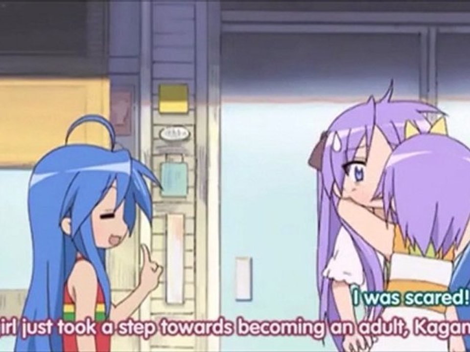 Lucky Star - Tsukasa Gets Scared/Some Sort of Hugging Scene (English Sub)