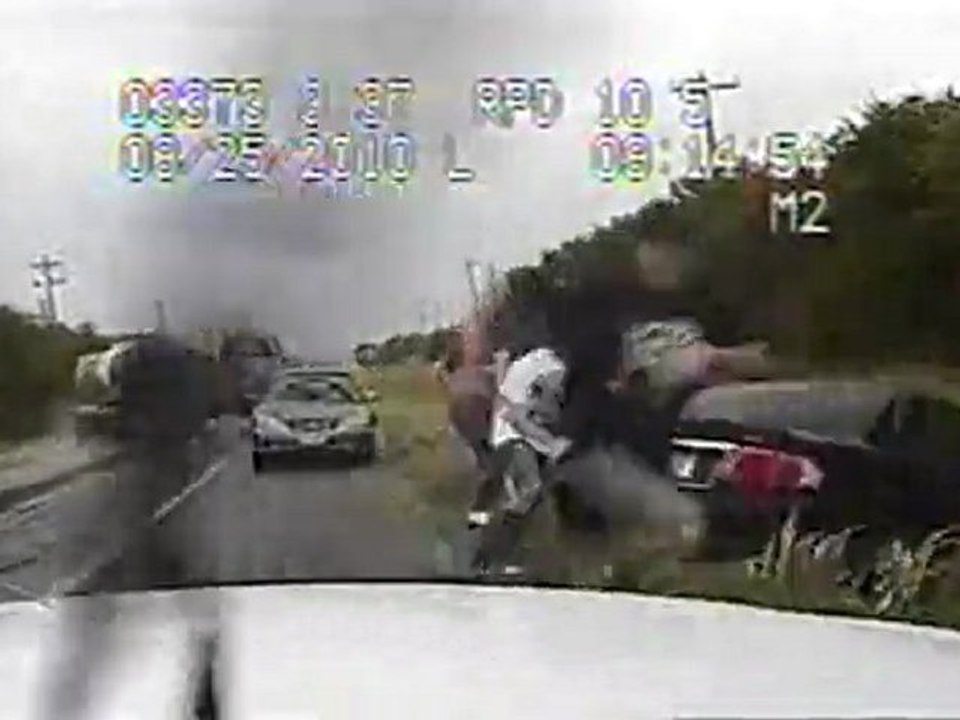 Semi Tanker Slams In Police Car