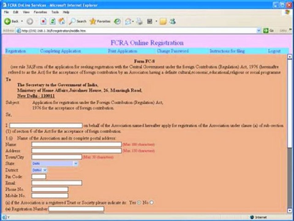 FCRA Online Registration