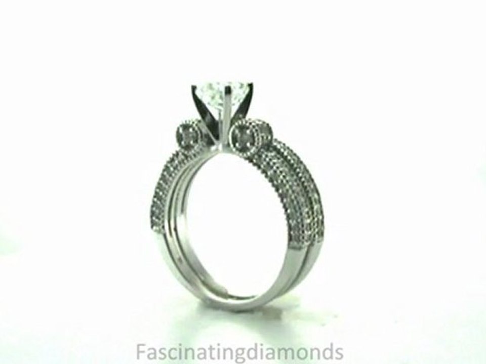 FDENS3132CU  Cushion Diamond Petite Bridal Rings Set With Milgrains and the Edges