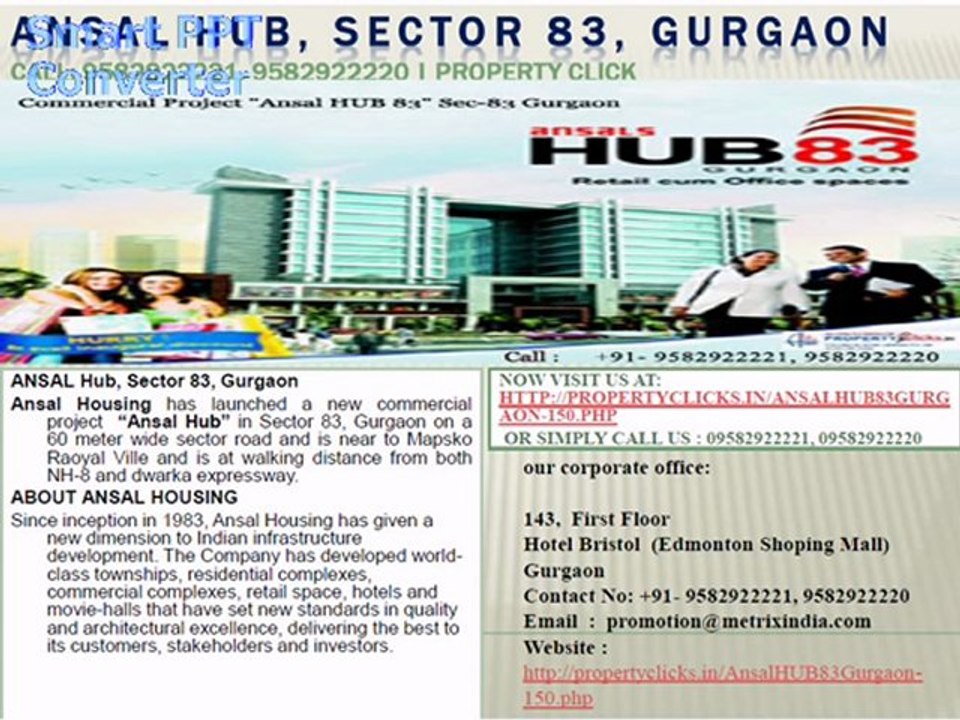 ANSAL Hub, Sector 83, Gurgaon | 9582922221, 9582922220 | Property Click