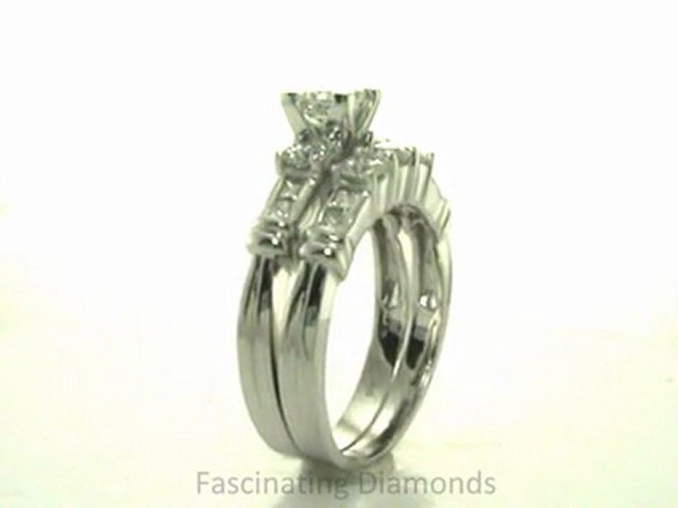 FDENS286PR Princess Cut Diamond Three Stone Wedding Rings Set With Channel Set Side Stones