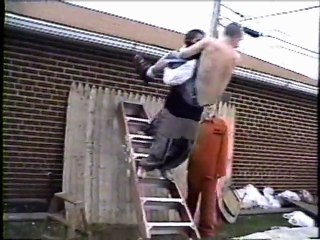 bombed off ladder into glass no shirt