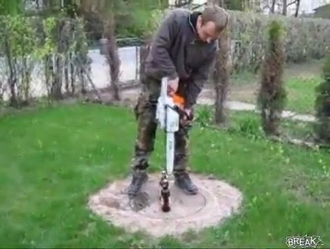 Man opens beers with chainsaw