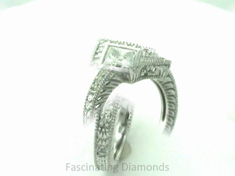 FDENS1242PRR Princess Cut Diamond Legacy Vintage Engagement Ring Engraved With Milgrain