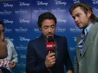 D23 Expo- Robert Downey Jr. and Chris Hemsworth talk THE AVENGERS