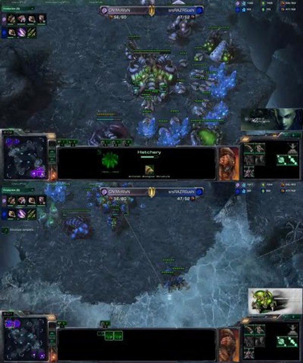 [SC2] CNMoMaN-VS-srsRAZRSushi : Views of 2 players Starcraft II :