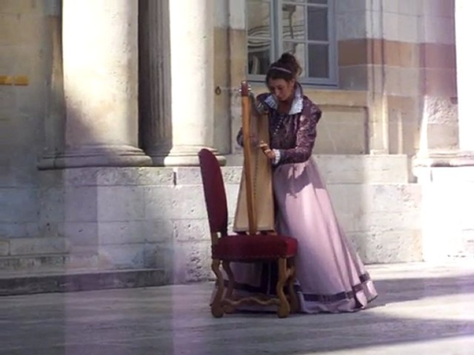1577 chateau royal de Blois spectacle du Conservatoire National d'escrime ancienne début du spectacle harpe