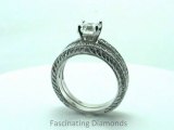 FDENS1790AS  Vintage Style Bridal Wedding Ring Set With Milgrains And Engraved Band
