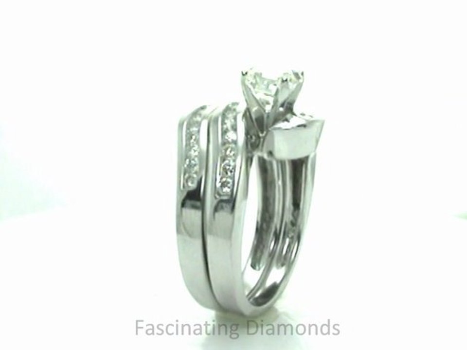 FDENS594AS  Round Three Stone Diamond Engagement Wedding Rings Set