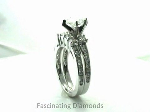 FDENS458PE Pear Diamond Three Stone Engagement Wedding Rings Set With Round Side Stones In Channel Setting