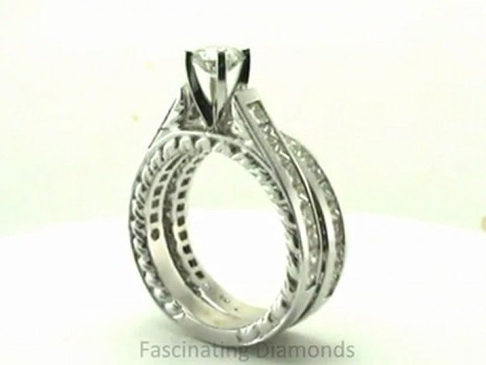 FDENS371RO  Round Diamond Wedding Rings Set In Channel Set Princess Cut Side Stones