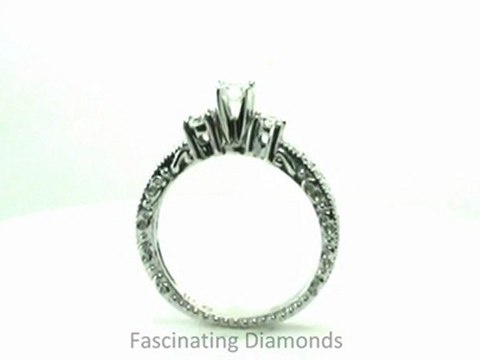FDENR3135RO Round Cut Diamond Three Stone Engagement Ring Vintage Engraved