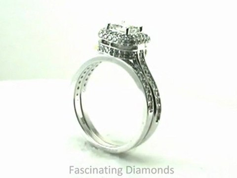 FDENS1677PR Princess & Round Diamond Wedding Rings Set Vintage Style Pave Setting