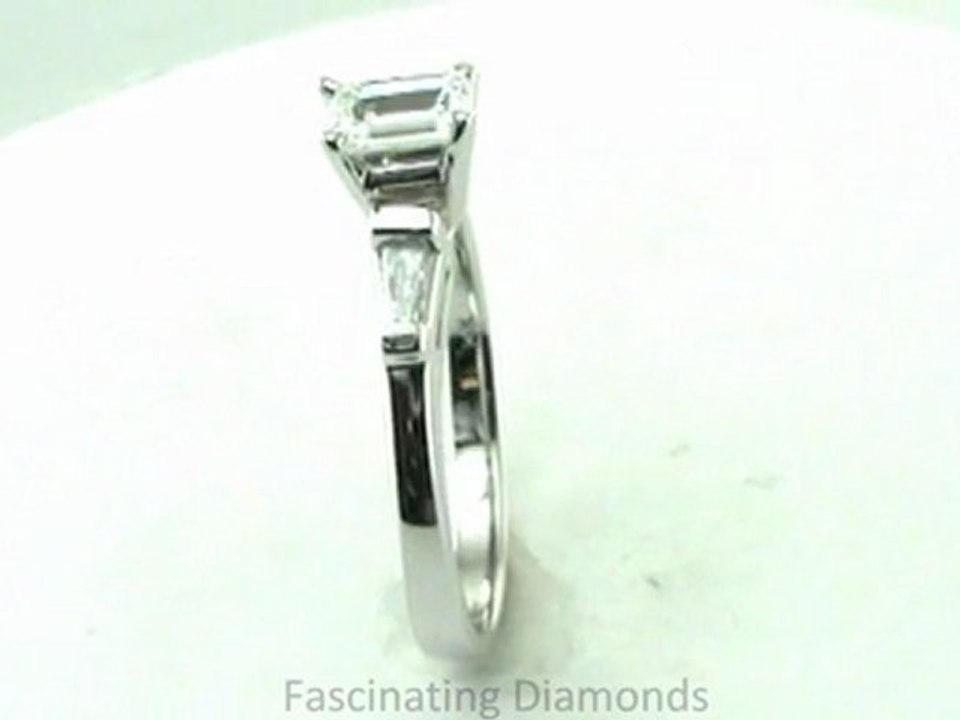 FDENS100EMR  Emerald Cut & Baguette Three Stone Diamond Engagement Ring