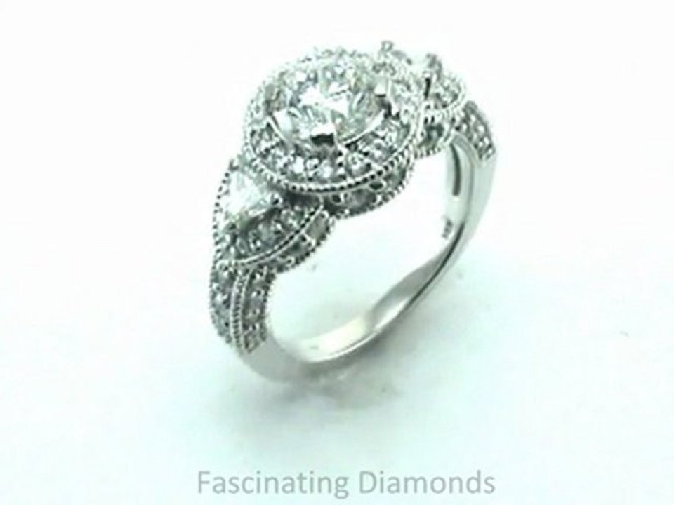 FDENR7780RO  Three Stone Round & Trillion Vintage Diamond Engagement Ring